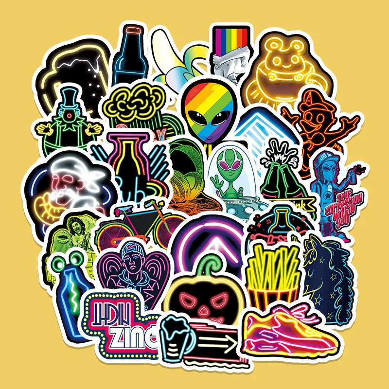 

Neon Lights Stickers Cartoon 10/30/50/100Pcs Toys for Children Luggage Skateboard Motorcycle Refrigerator Stickers Decal Toys