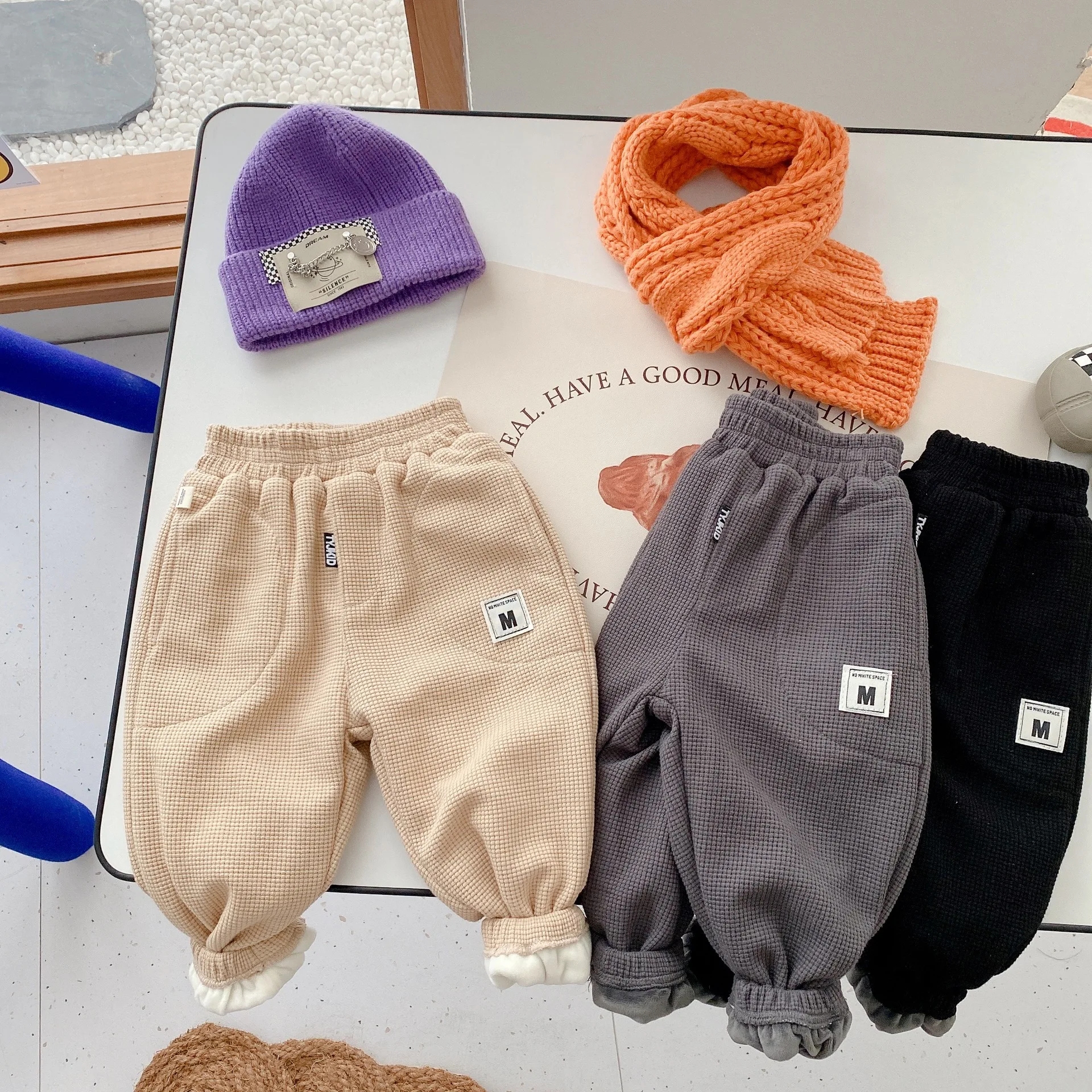 

Детская одежда, повседневные брюки для мальчиков, осенне-зимние теплые флисовые спортивные брюки для маленьких мальчиков, модные однотонны...