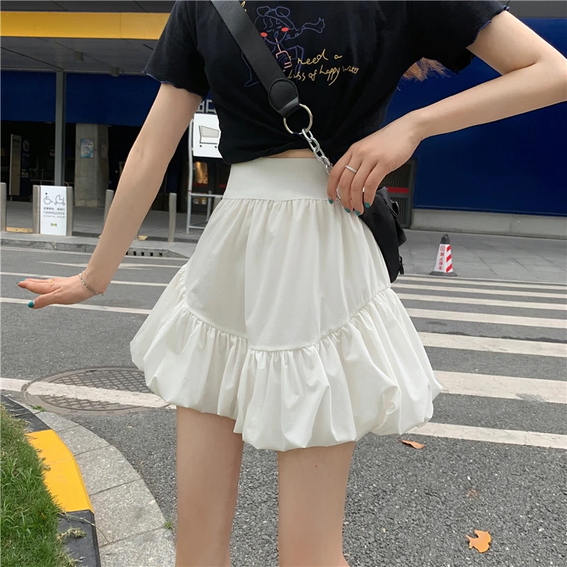 

Women Skirts Sweet Fresh High Waist Solid A-line Princess Girl Irregular Design Korean Style Ulzzang Temper Mini Faldas Female