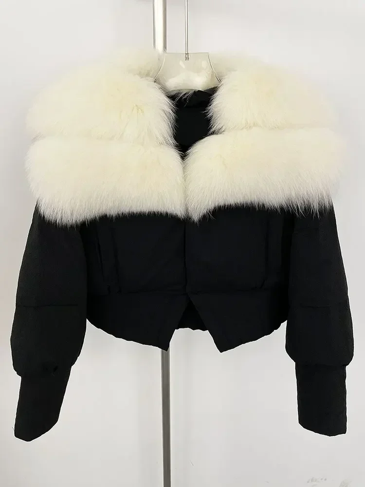 Модная зимняя куртка 2024 женская с воротником из натурального лисьего меха