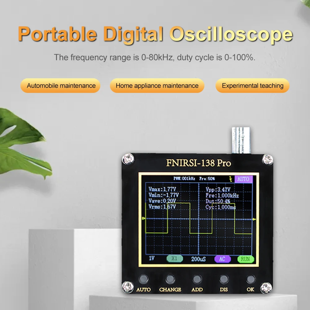 

FNIRSI 138pro Mini Handheld Practical Digital Oscilloscope with 3 Trigger Mode One Button Auto Adjust PWM Firmware Upgrade