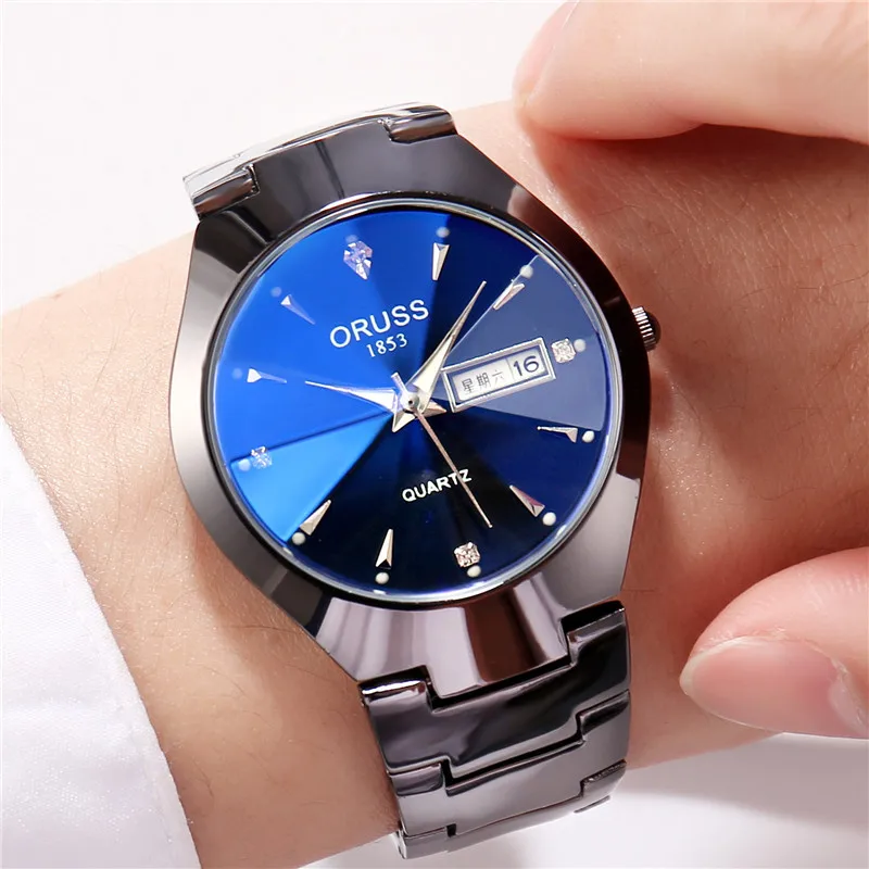 Men's Steel Band Quartz Watch Business Glow Waterproof Men's Watch Dual Calendar Casual Couple Watch for Boyfriend or Girlfriend