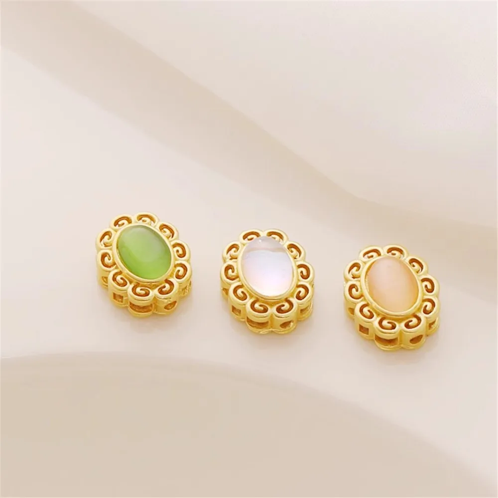 Плоские Полые бусины кошачий глаз лунный свет с инкрустацией под древнее золото