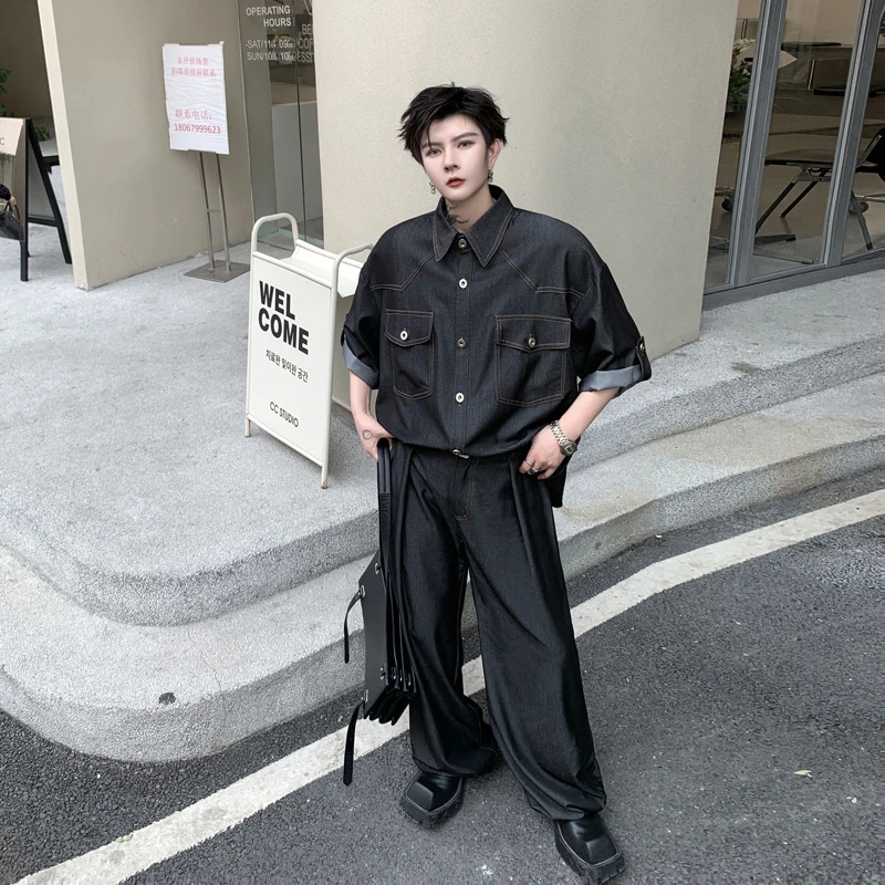 Джинсовый комплект NOYMEI для мужчин однобортная рубашка с отложным воротником и