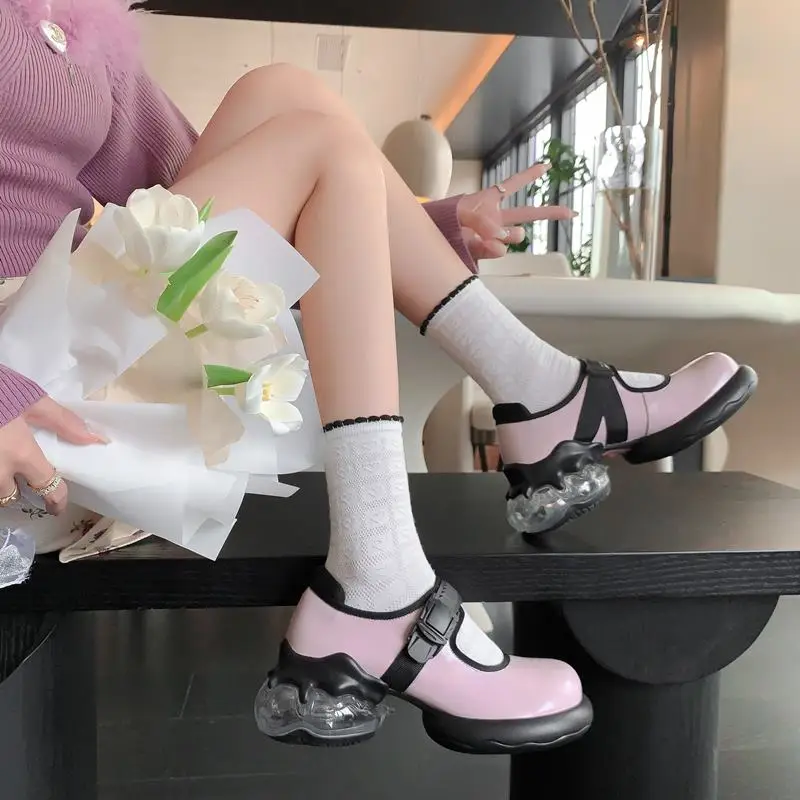 Natural Genuine Leather Women Heels Shoes Pure Colour Thick Bottom Birthday Party Wedding Shoes Fashion High Heel Shoes