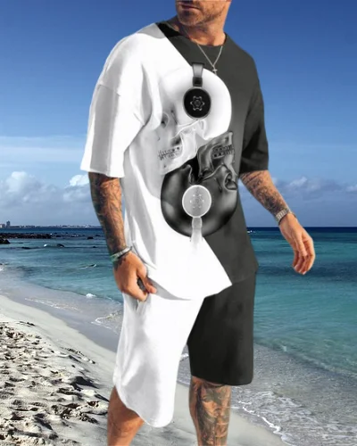 Men's Clothing Oversized Tracksuit 2 Piece Sets Summer K Print Sports Short Sleeve Fashion Sportwear Casual Outfits Suits