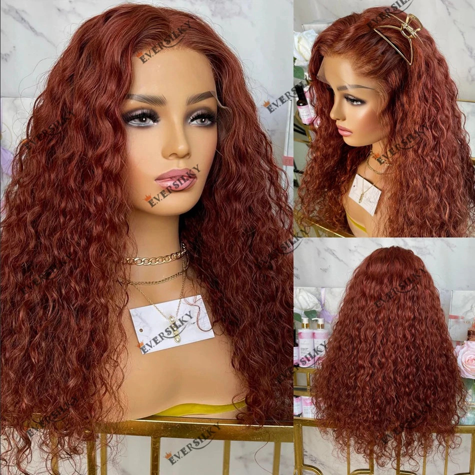 Glueless Lace Front Dark Rose Gold Water Wave Human Hair Wig for Women Natural Hairline 180 Density Remy Brazilian Hair Wig