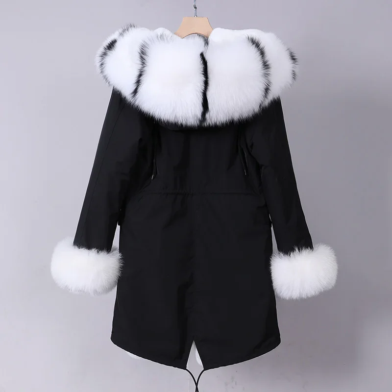 MAOMAOKONG 2022 New Luxury Real Fox Fur Collar Parkas Winter Jacket Women Female Clothing Coat with Fur Cuffs Thick Overcoat