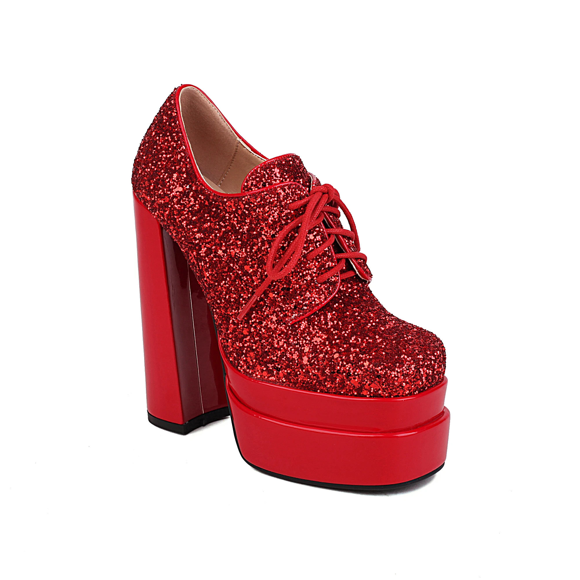 Женская Осенняя обувь блестящие туфли с глубоким открытым носком из блестящего