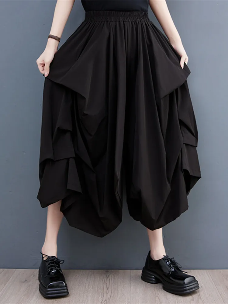 

Женская плиссированная юбка с эластичным поясом, повседневные универсальные черные широкие брюки, весна-лето 2023
