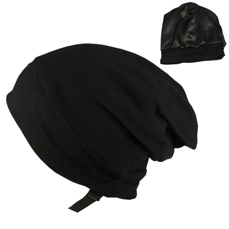 

Soft Stretch Satin Bonnet Fashion Lined Sleeping Beanie Hat Bamboo Headwear Frizzy Natural Hair Cap for Women and Men