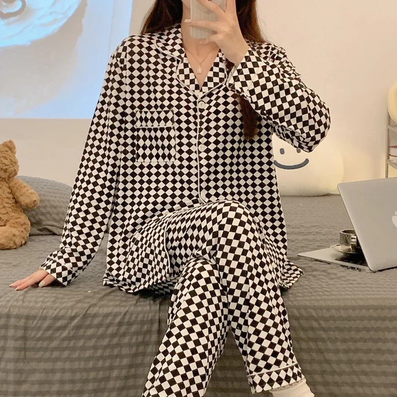 CAIYIER 2022 Pink Leopard Grain Nightwear Turn Down Collar Leisure Sleepwear Autumn Winter Korean Soft Cardigan Suit Homewear