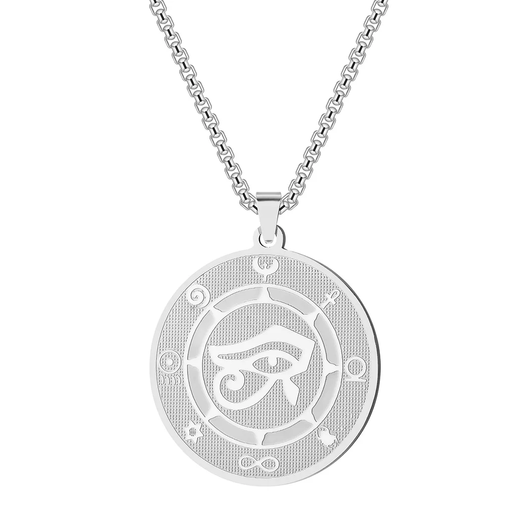 

Stainless Steel Horus Eye Coin Necklace Star of David Spiral Ankh T Cross Infinity Lucky Pendant Punk Man Woman Jewelry Gift