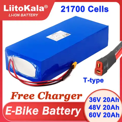 Аккумулятор Liitokala для электровелосипеда, 36 В, 48 В, 60 В, 20 Ач, литиевый аккумулятор 21700 для электровелосипеда, электрического скутера + зарядное...