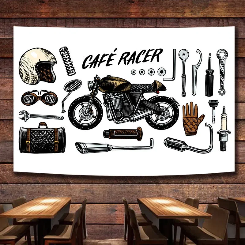 

CAFE RACER Vintage Motorcycle SERVICE & REPAIR Poster Flag Wall Painting Gas Station Auto Repair Shop Garage Wall Decor Banner