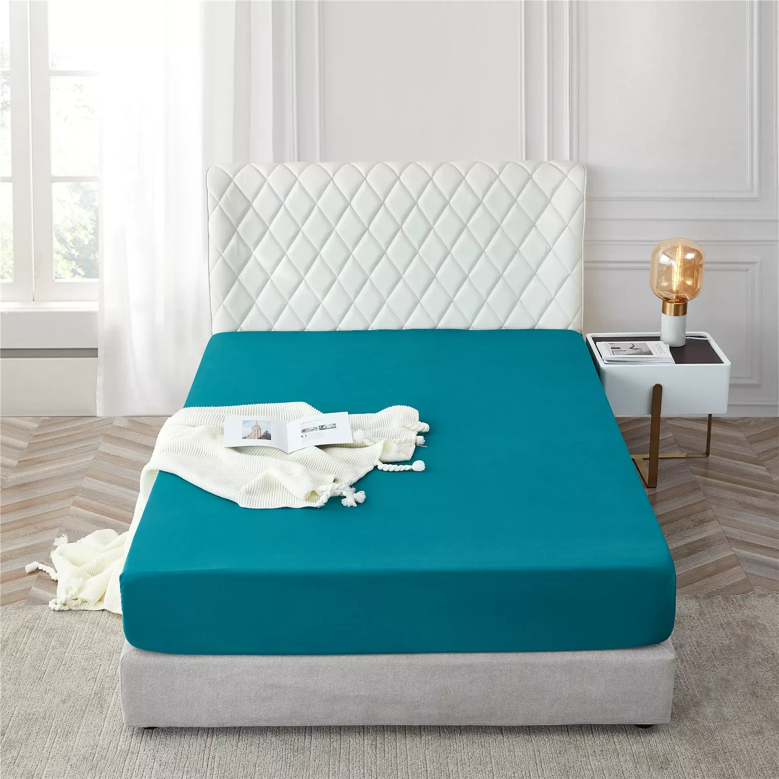 

2023 Modern Simple Style Fitted Sheet Solid Color Bed Sheet Elastic Band Fixed Antifouling Anti-crease Portable Sheets Cover for