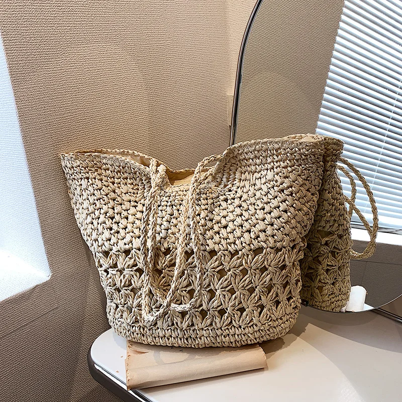 Ажурная плетеная Хлопковая женская сумка летняя пляжная сумочка-мешок модный