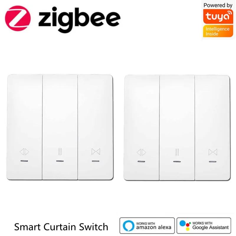 

Zigbee 3.0 Tuya Smart Curtain Switch EU Wall Panel Button Switches 100-240V Smart Home Timing Voice Control Work Alexa Google