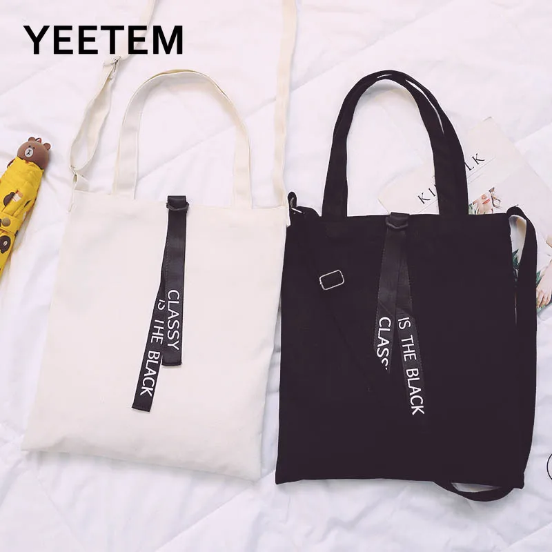 

White Canvas Bag Simple Letter Classy Canvas Bag Men Women Campus Art Shoulder Canvas Bag Student Canvas Shopping Bag