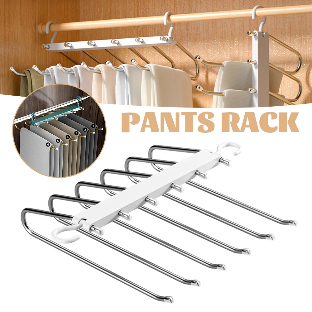 

Retractable Multifunctional Trouser Hangers Multi-Layer Trouser Hangers Save Space Anti-Slip Design cabides органайзер קולבים