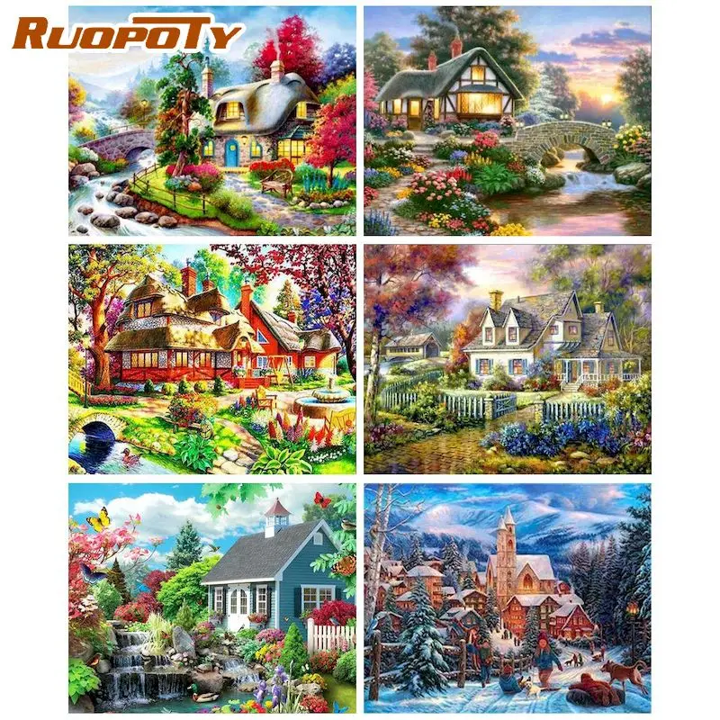 

RUOPOTY Full Square Diamond Painting 5d House DIY Diamond Art Embroidery Cross Stitch Lanscape Mosaic Forest Wall Home Decor