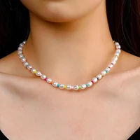 colorful beaded pearl choker necklace for women bohemian handmade clavicle chain necklace fashion new