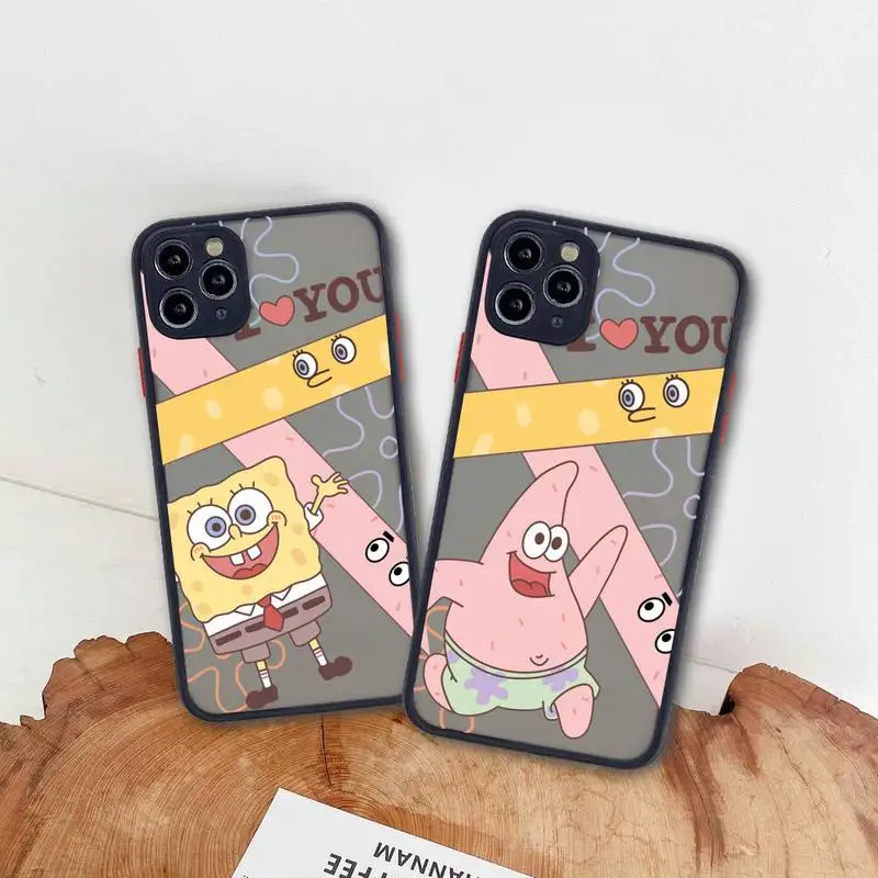 

Best Friends Cute Cartoon SpongeBobs Phone Case For iphone 14 Plus 13 12 11 Pro Max Mini XS X XR Matte Transparent Cover
