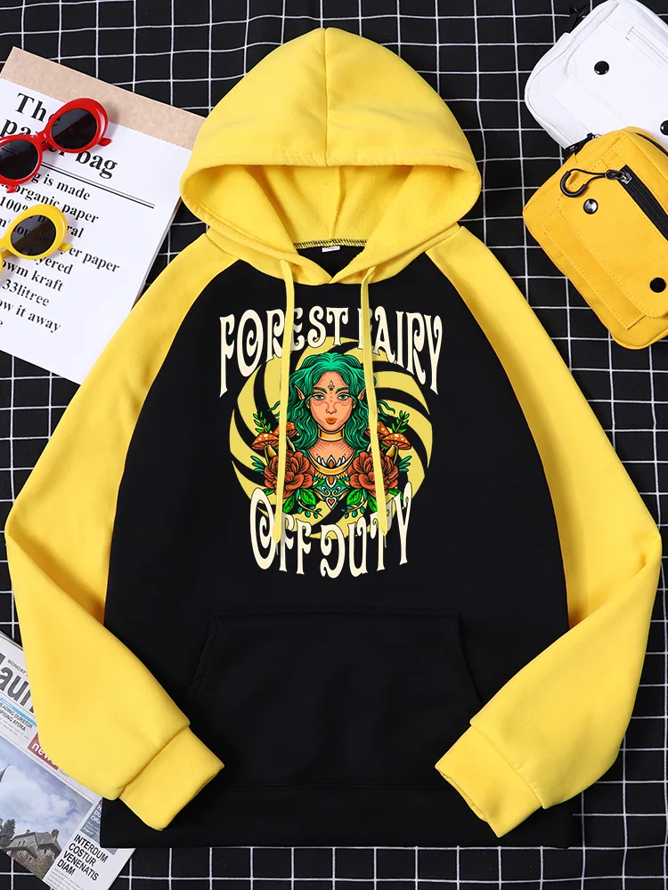 

Forest Fairy Off Duty Green Haired Elf With Mushroom Flowers Prints Women Hoodie Oversize Creativity Clothes Womans Raglan Hoody