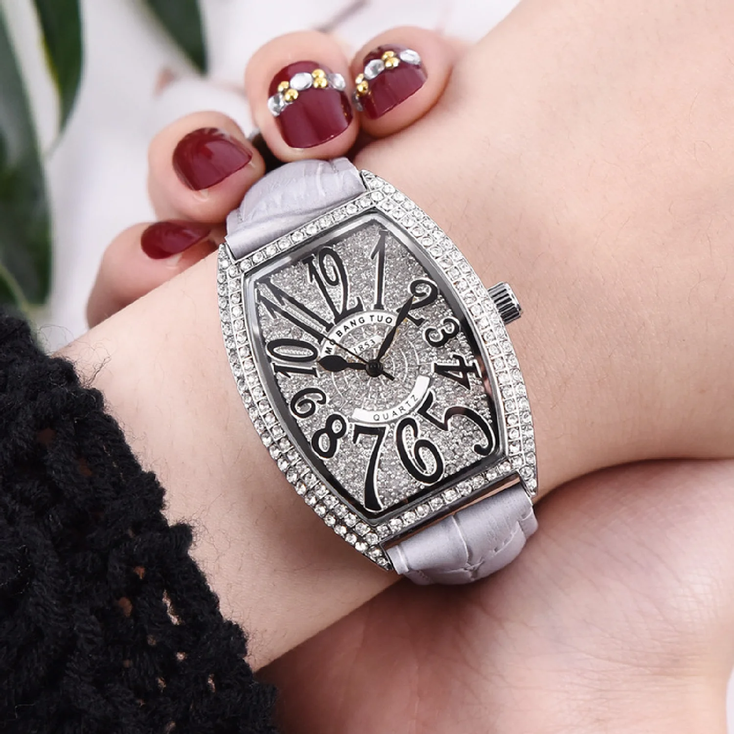 Women Tonneau Watch Top Brand Luxury AAA Franck Ladies Quartz Pink Leather Band Diamond Watches Woman Jewelry For Gift Clock enlarge