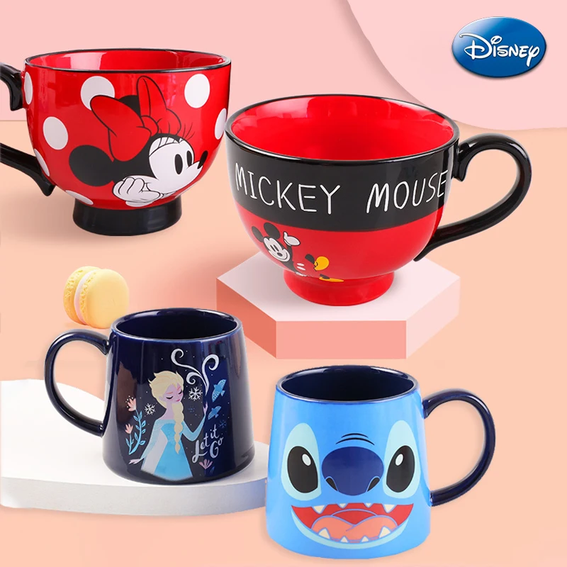 

Disney Mickey Minnie Milk Breakfast Mug Cups Cartoon Stitch Frozen Elsa Ceramic Coffee Mugs Men Women Drinking Cup Kid Water Cup