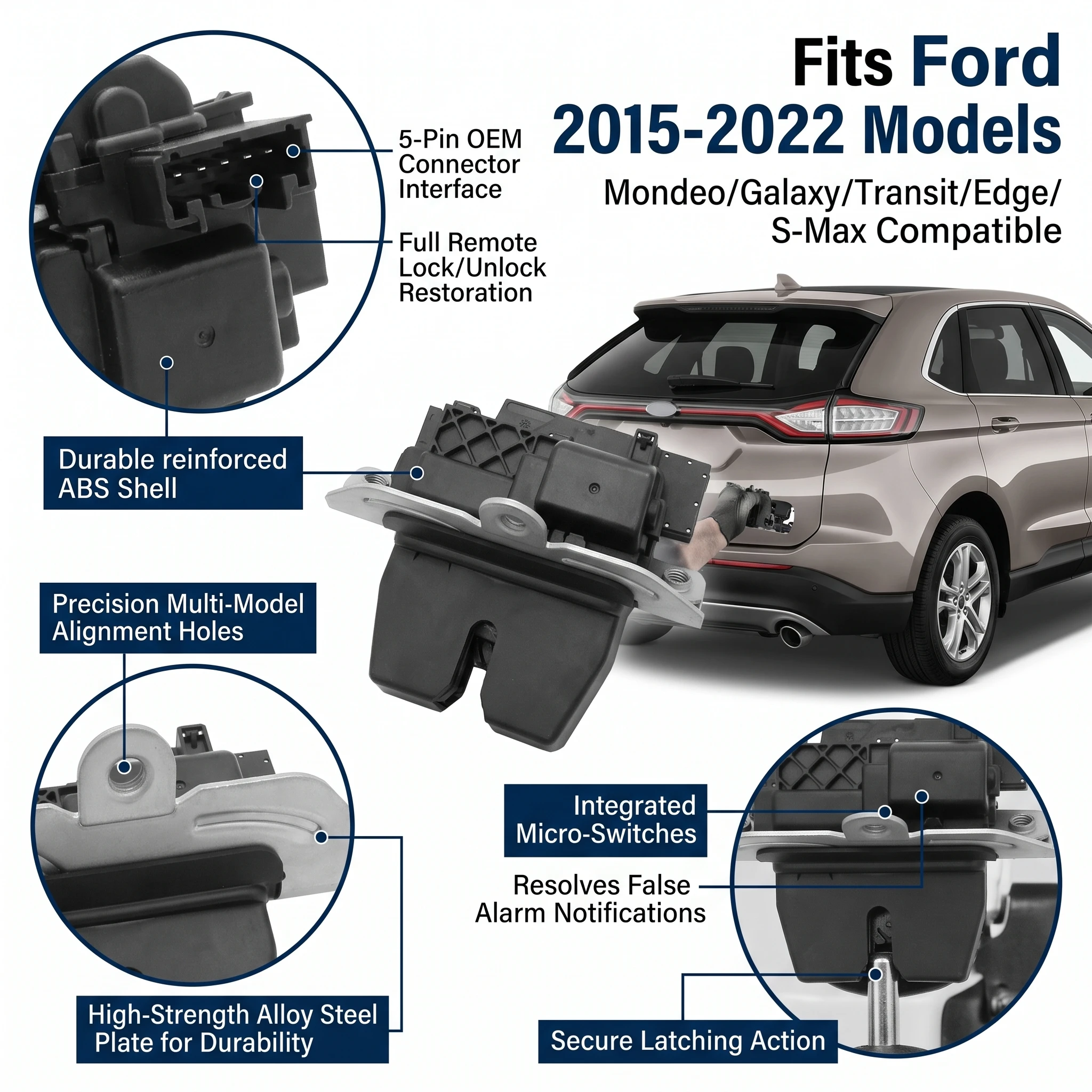 Фото Привод замка багажника 5326889 DS7AN442A66AC для Ford Mondeo, Galaxy, Transit Mk5, Edge, S-Max, 5-контактный, без электропривода №5
