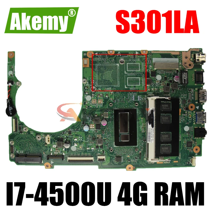 

Akemy S301LA Laptop motherboard for ASUS S301LA S301L S301 Q301LA Q301L Test original mainboard 4G RAM I7-4500U