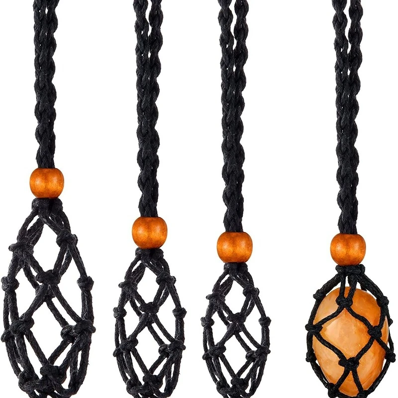 

Adjustable Necklace Cord Empty Stone Holder Wax Rope DIY Necklace Natural Quartz Crystal Chakra Healing Stone Net Bag Pendant