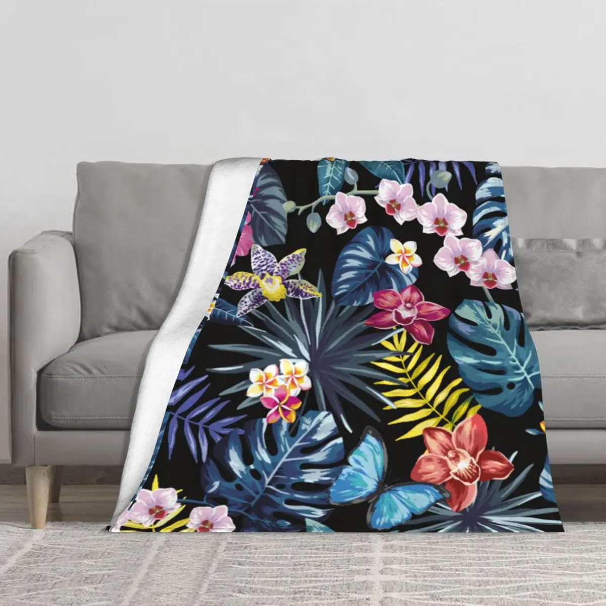 

Palm Leaves Blanket Jungle Flowers Print Winter Warm For Sofa Throw Blanket Soft Big Thick Blankets