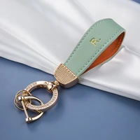 luxury metal leather car key chain pendant split keychain rhinestone ring for woman man girly strap fashion keyring accessories