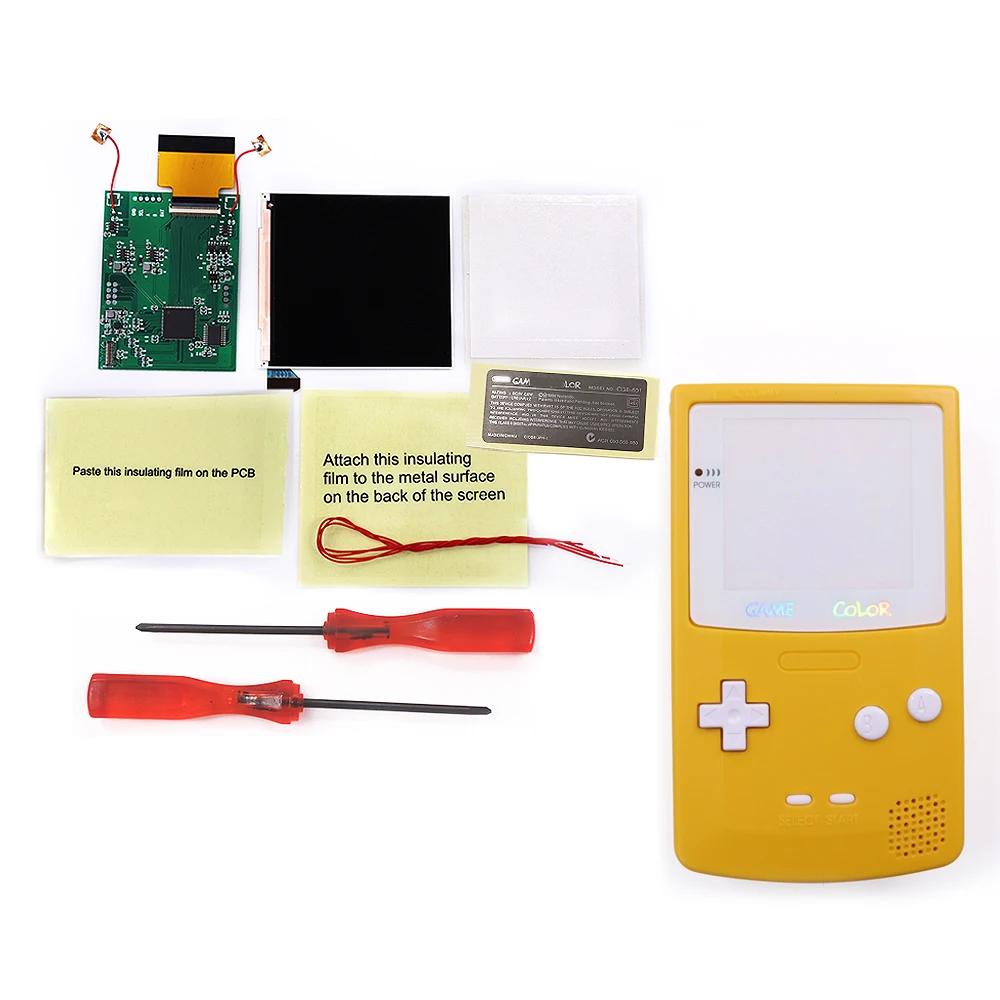 Yellow Housing shell case w/White Button w/OSD Version IPS Backlight LCD Mod Kit For GameBoy Color GBC