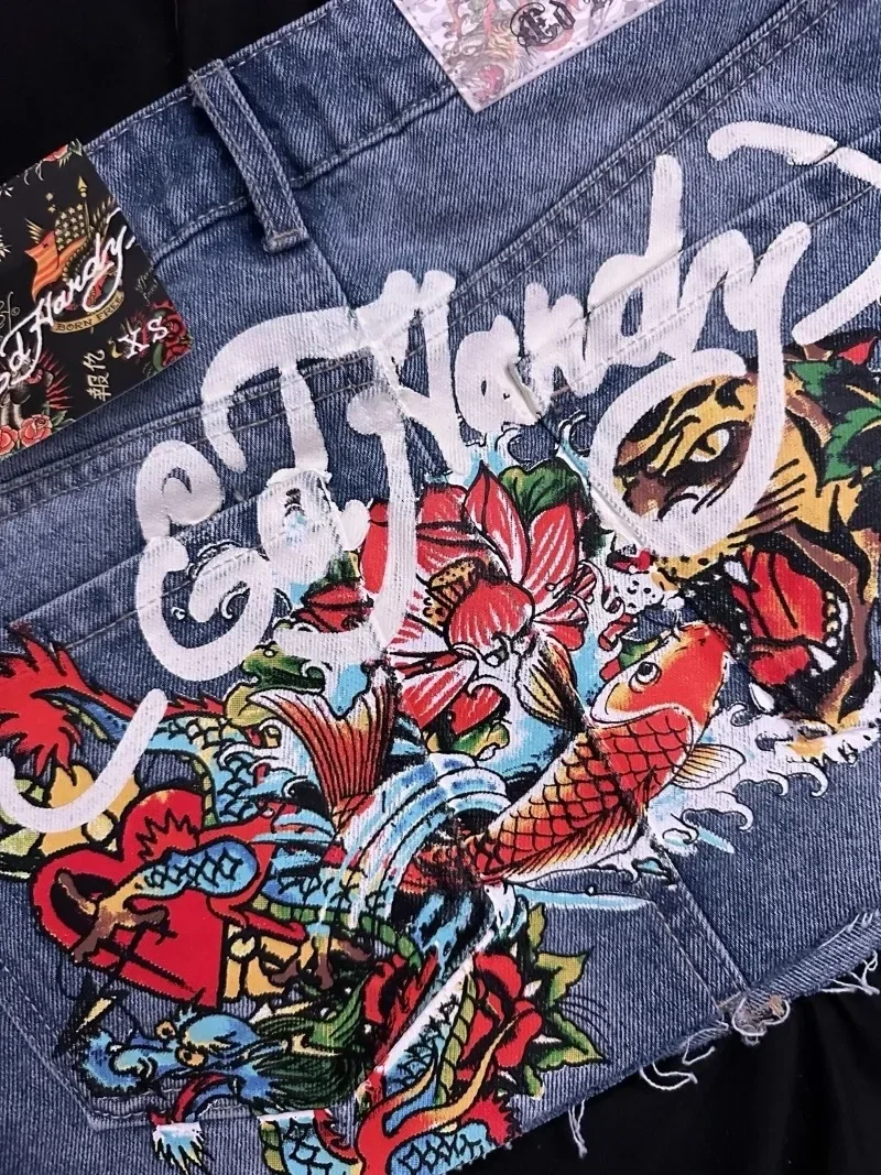 Мини-юбка Y2K в стиле Харадзюку винтажная синяя джинсовая юбка с принтом тигра