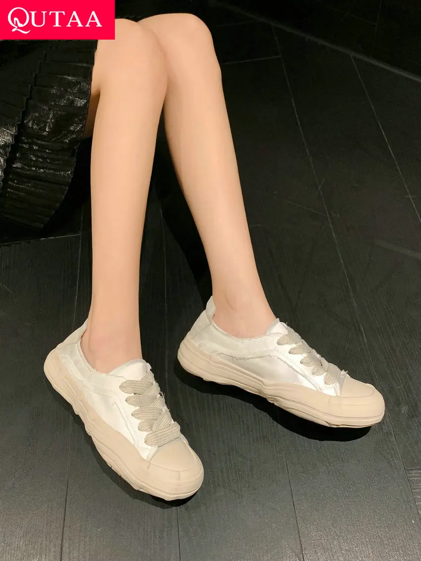 

QUTAA 2023 Women Sneakers Genuine Leather Platform Round Toe Women Flat Shoes Mixed Colors Casual Sport Shoes Woman Size 35-39