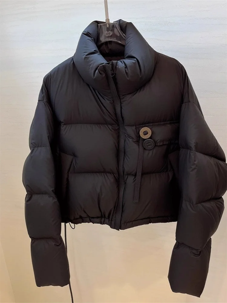 Small Cold-Proof down Coat Outerwear Women 2024 Winter New Solid Fluffy Design Short Stand Collar Top