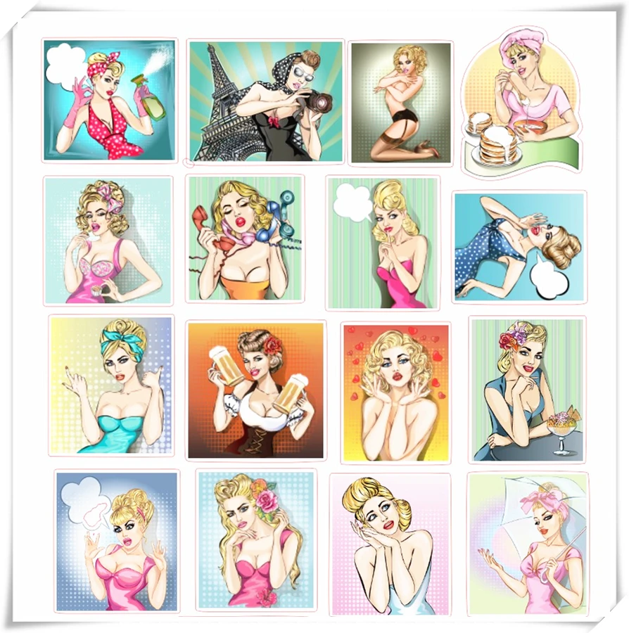 

24pcs vintage Pop girl Stickers Crafts And Scrapbooking stickers kids toys book Decorative sticker DIY Stationery