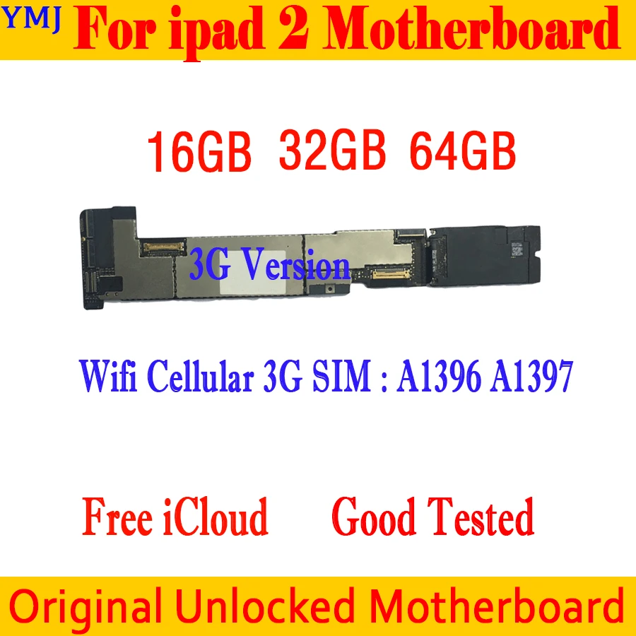 

16GB/32GB/64G For iPad 2 Motherboard With Clean iCloud,100% Original For iPad 2 Unlocked Mainboard Wifi Version/WIFI Cellular 3G