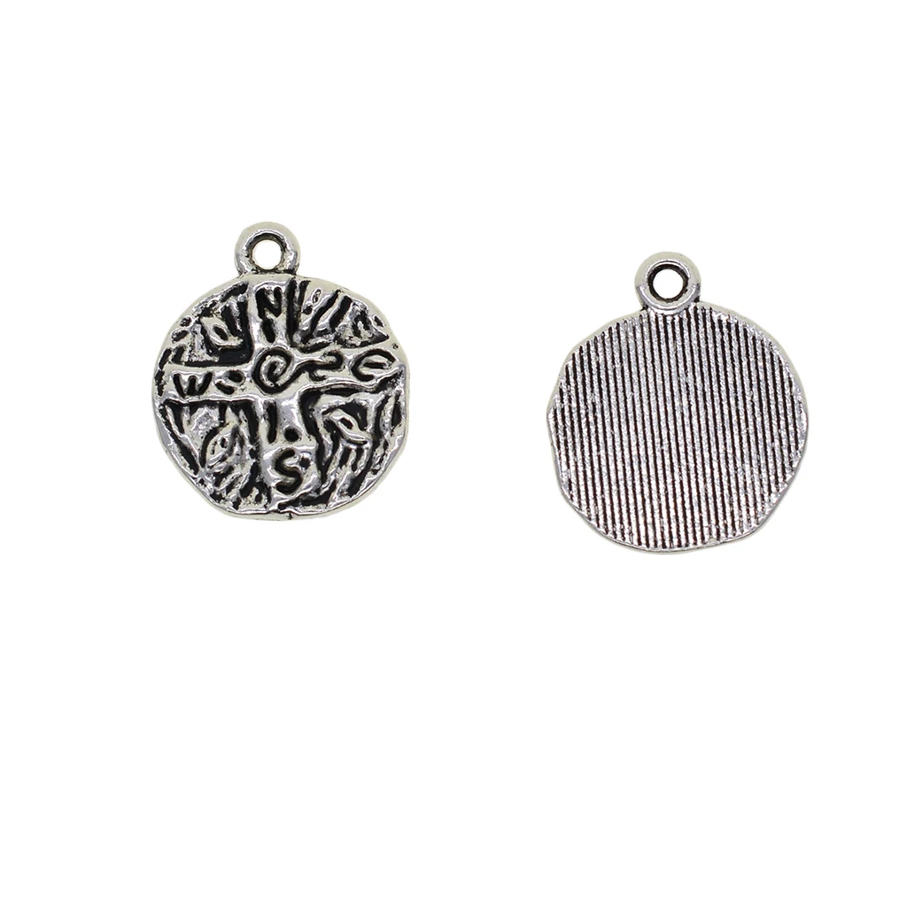 

Tibetan Silver 30 pcs 19mm Small Round cross with ancient letter engraved Pendant DIY necklace pendant