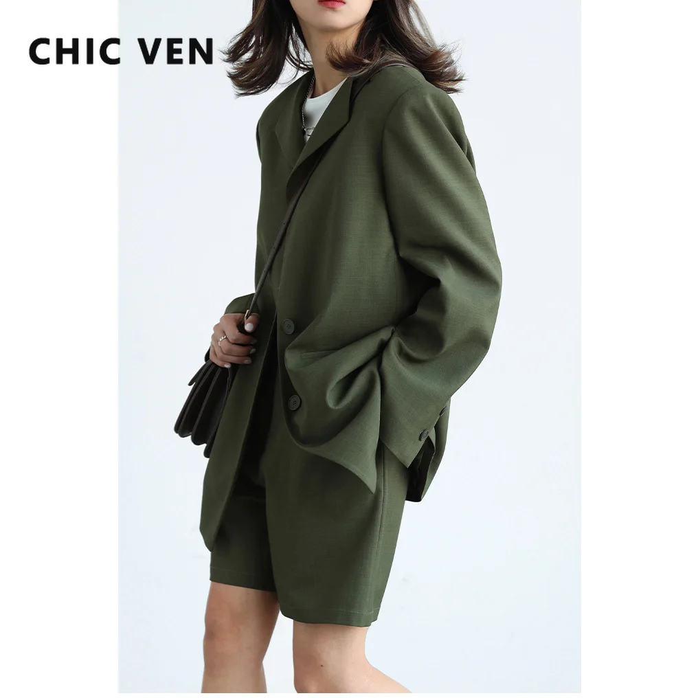 CHIC VEN Fashion Blazer da donna bottone singolo cappotto Casual solido pantaloncini a vita alta abiti femminili Office Lady primavera estate 2022