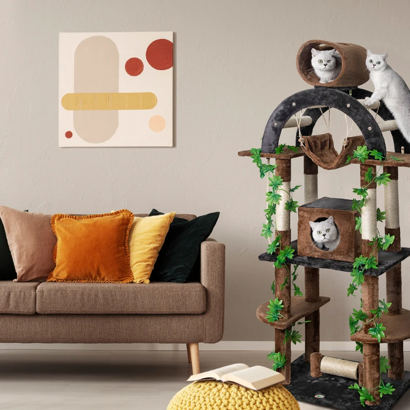 

71-in Tree & Condo Scratching Post Tower, Brown & Black