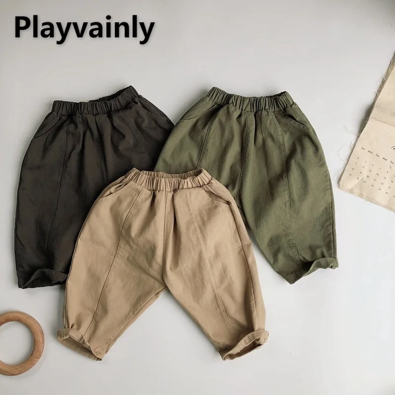 

2022 Korean Style New Spring Kid Boy Girl Pant Solid Color Wide Leg Harem Radish Pant Loose Casual Trousers Child Clothes E3230