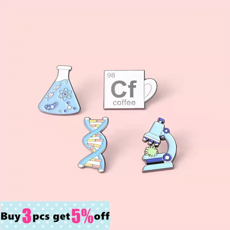 Оптовая продажа эмалевые значки для микробиологии ДНК броши с колбой кофейной