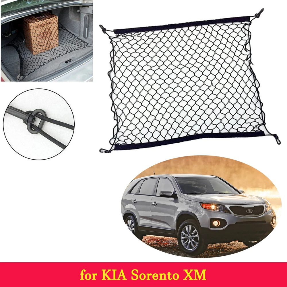 for KIA Sorento XM 2011~2014 Car Trunk Luggage Storage Cargo Organiser Hooks Nylon Elastic Mesh Net Plastic Car Accessories