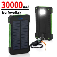 solar power bank charger 30000mah outdoor sos portable charge 2usb output external battery with flashlight for iphone xiaomi