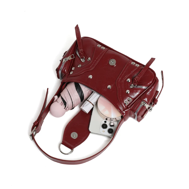 Фото Женская дизайнерская сумка SHELKSBAG класса люкс, новая винтажная сумка-клатч из искусственной кожи с заклепками, на плечо, через плечо, подмышечная сумка №3