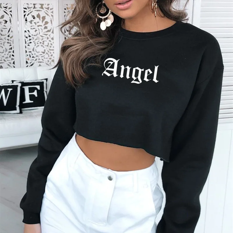 

Printed Short Hoodie Sweatshirt Long Sleeve Cotton Loose Sweatshirt Pullover Autumn Winter Round Neck Casual Y2k Clothes